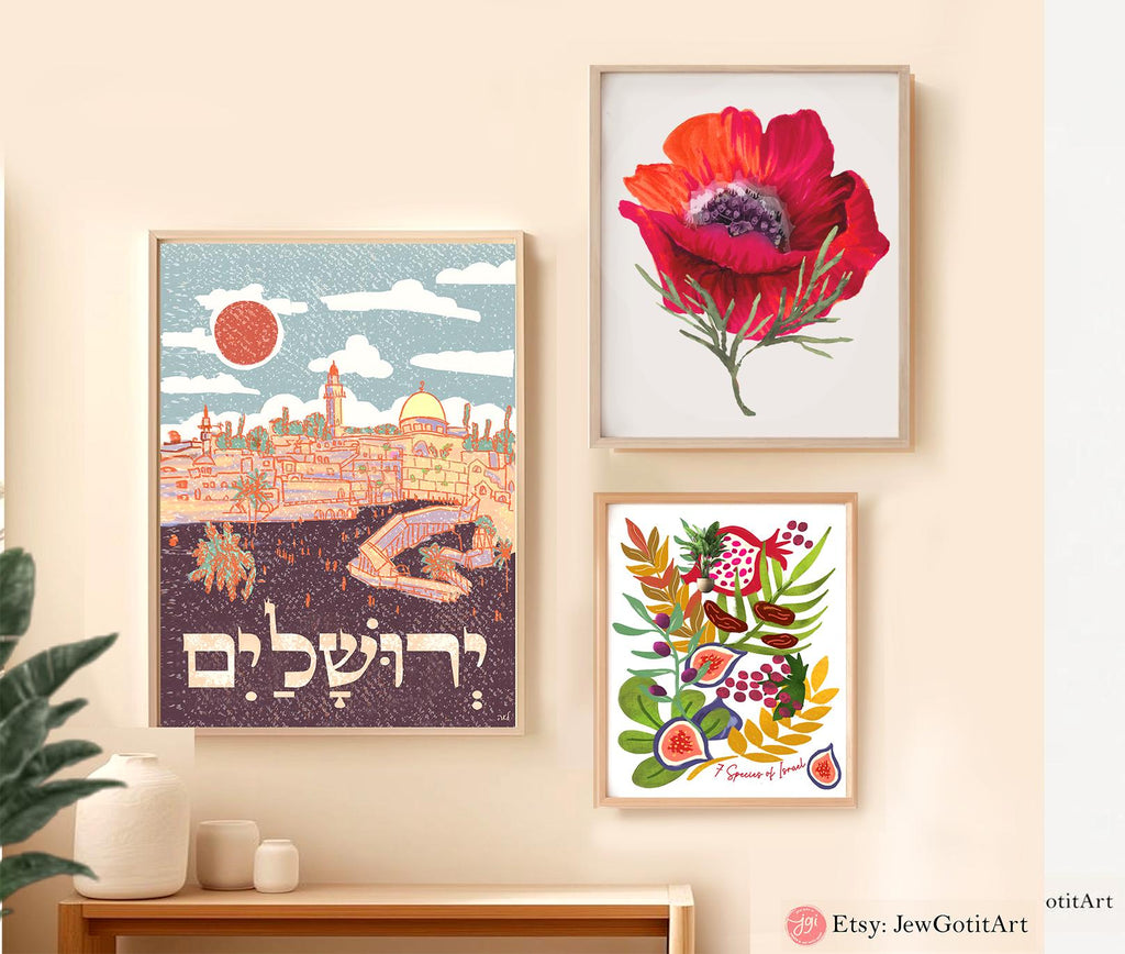 Kalanit Flower Wall Art Israel National Flower Jewish Gift Print Am Yisrael Chai Red poppy Red flower Jewish Gift Israel Art Am Yisrael Chai