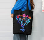 Menorah Hanukkah Tote Bag Floral Jewish Art Israeli Artist Am Yisrael Chai Gift Flowers Art Jewish gift Israeli Artist Jewish Holiday Gifts