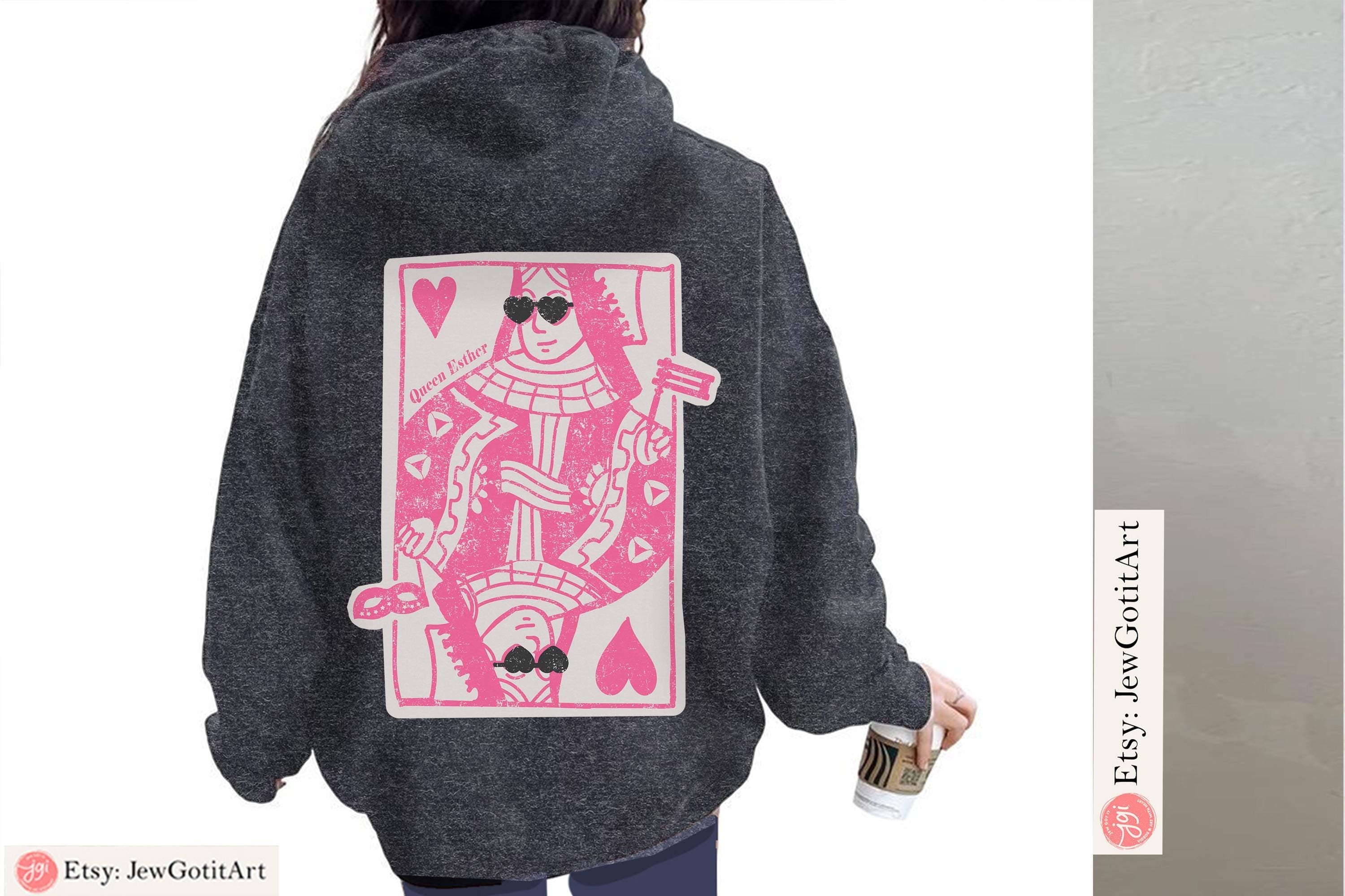 Queen Esther T-Shirt Purim Sweatshirt Unique Purim Costume by Israeli Artist Jewish Holiday Gift Am Yisrael Chai Queen of Hearts Card Shirt