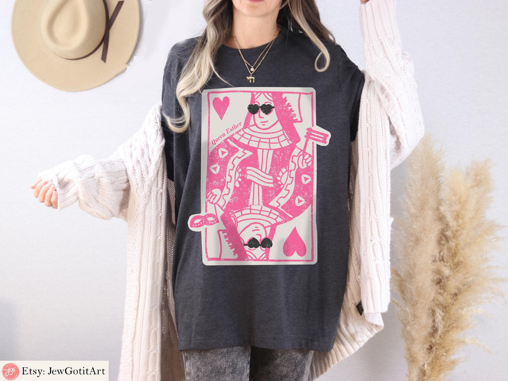 Queen Esther Sweatshirt T-Shirt Purim Costume Israeli Artist Jewish Holiday Gift Am Yisrael Chai Queen of Hearts Card Shirt Jewish Gifts
