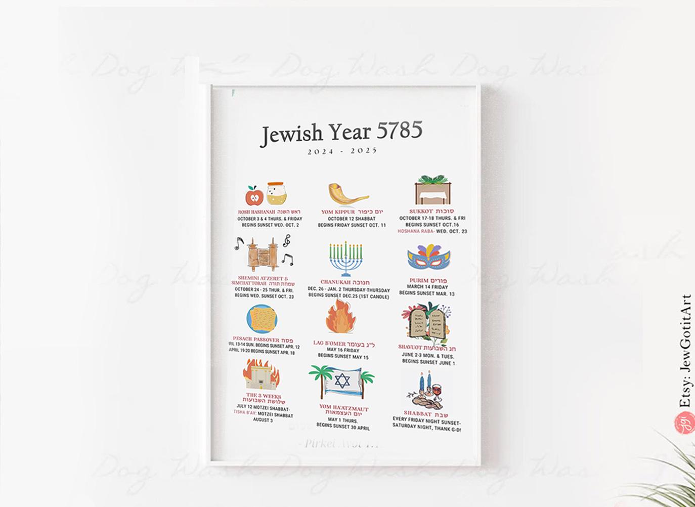 Jewish Calendar Year 5786 Poster Art, illustrations, 2025 2026 Wall Art, Poster matte, Calendar Planner, Jewish Holidays Rosh Hashanah gift