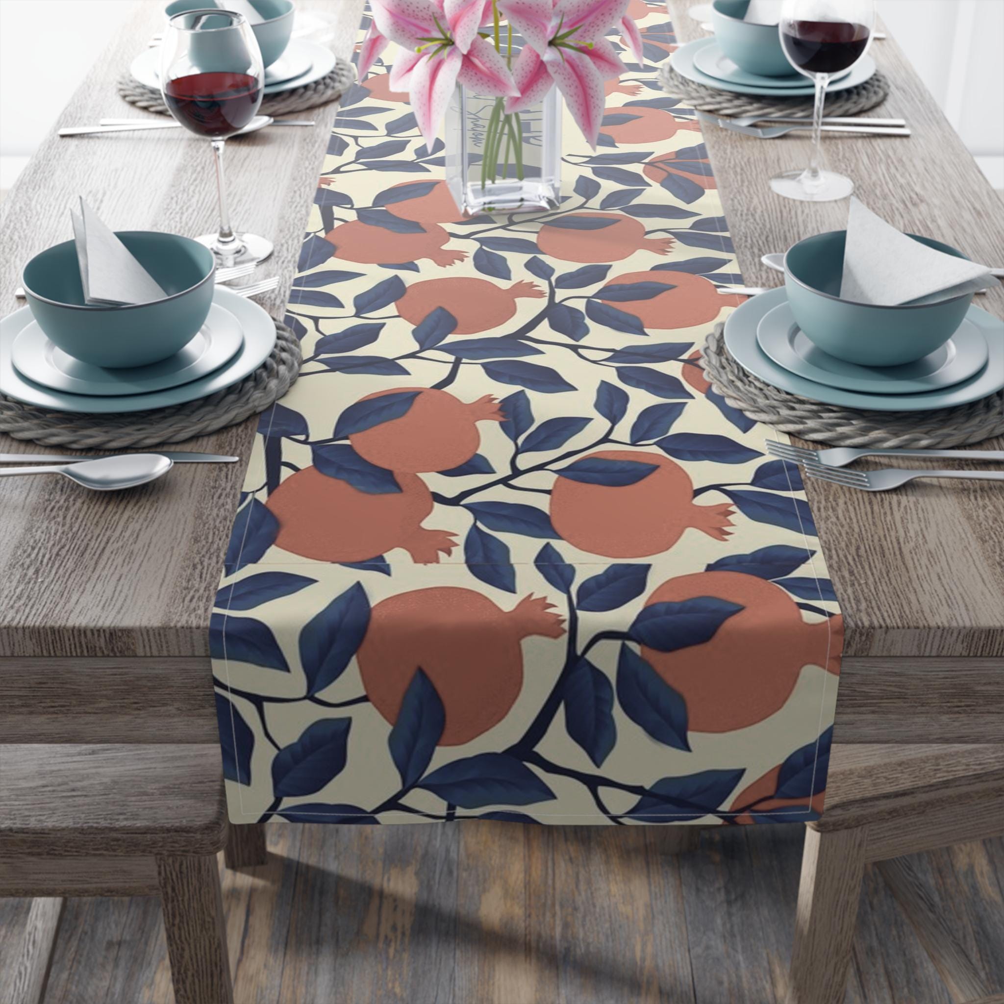 Personalized Shabbat Shalom Table Runner, Jewish gift shabbos, Pomegranate, fruit flowers, jewish gift israel art, customized gifts שבת שלום