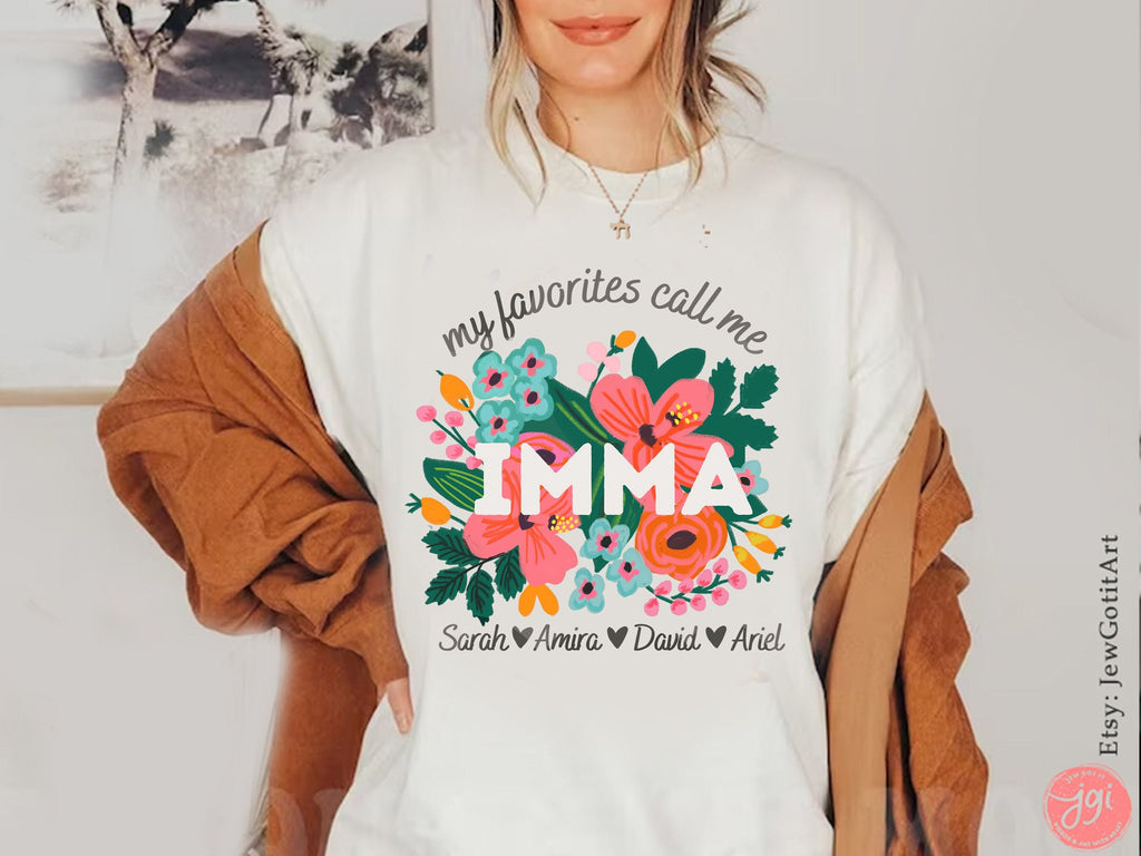 Personalized Savta Grandma Mothers Day Shirt TShirt Flower israel art jewish gift Israeli Am Yisrael Chai Mom Mother Gift Customized gifts
