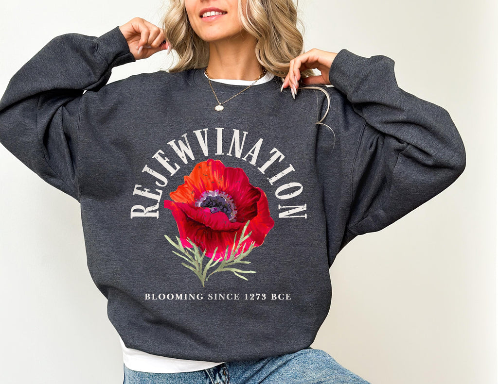 ReJEWvination Sweater unisex Shirt woman sweatshirt jewish gifts Israel Art Design Jewish Shirt Hanukkah Israeli Artist Kalanit red flower