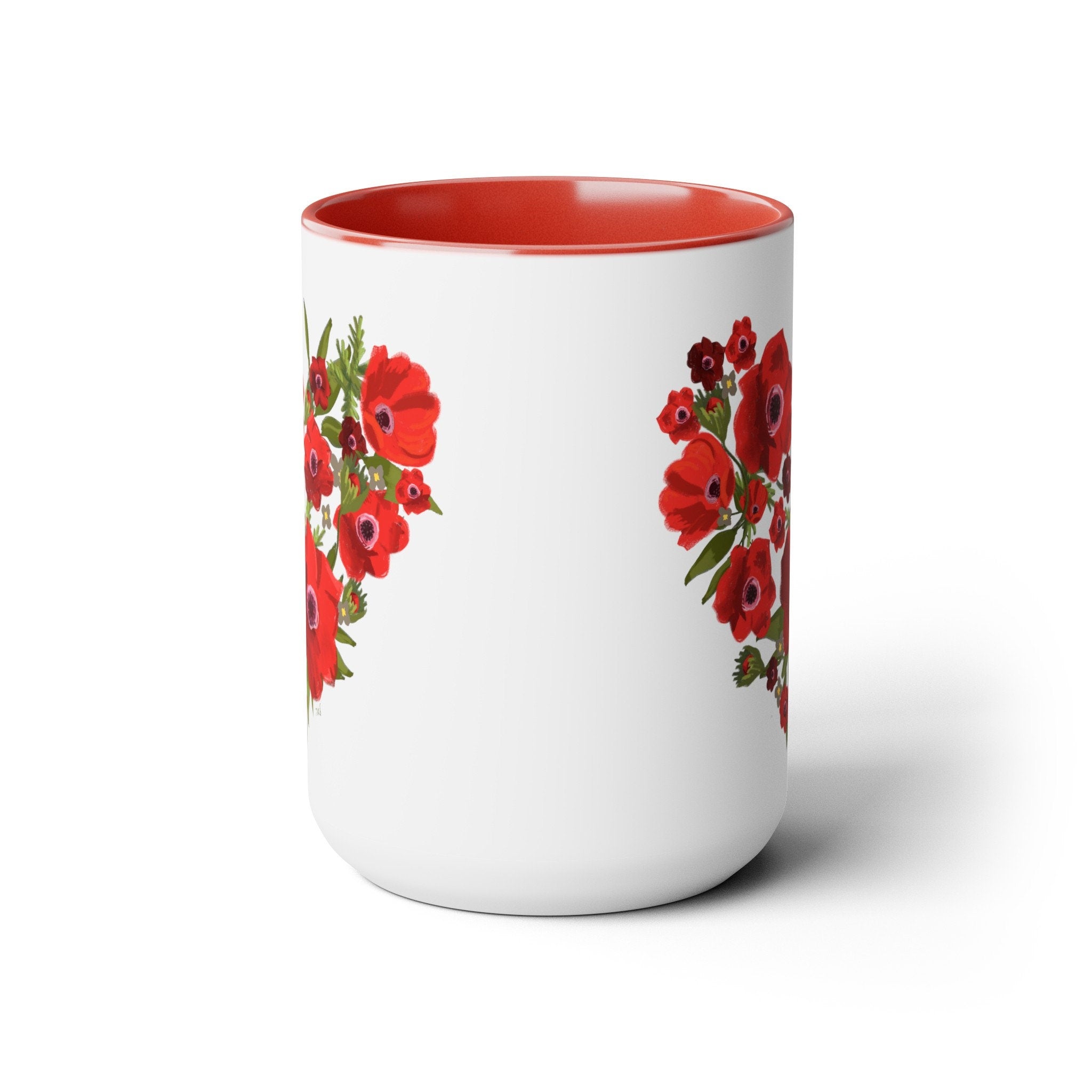 Kalanit Heart Flower of Israel Mug, Kalanit tea cup coffee Ceramic Mug 11oz 15oz mug Jewish gift israeli Artist Red flowers Israeli Artist