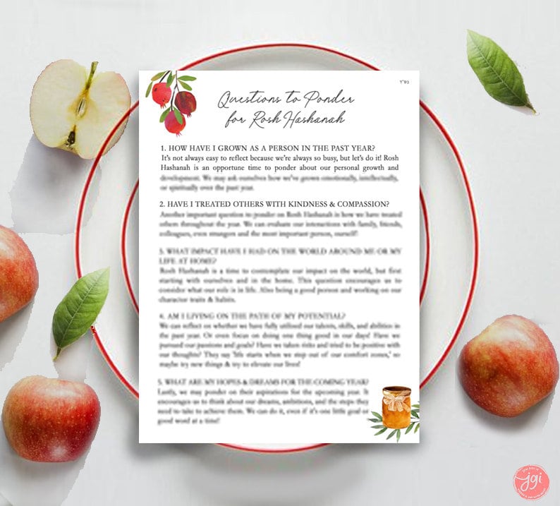 Design or Item Upgrade | Shipping Upgrade | Questions to Ponder for Jewish New Year Printable Sheet, table decor, Digital Download