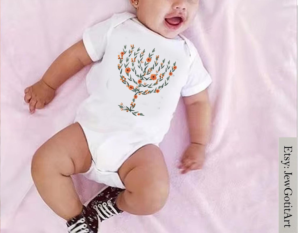 Menorah Hanukkah Shirt Sweater T-Shirt Unisex Floral Art Sweatshirt Jewish Gift from Israeli Artist Israel Jewish Chanukah Israeli Artist