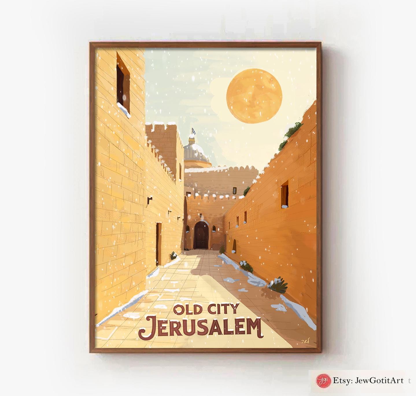 Jerusalem Israel Wall Art Old City Print Framed Poster Jewish Gift Am Yisrael Chai Judaica Art Jewish Decor Israel Art Israeli Artist Prints