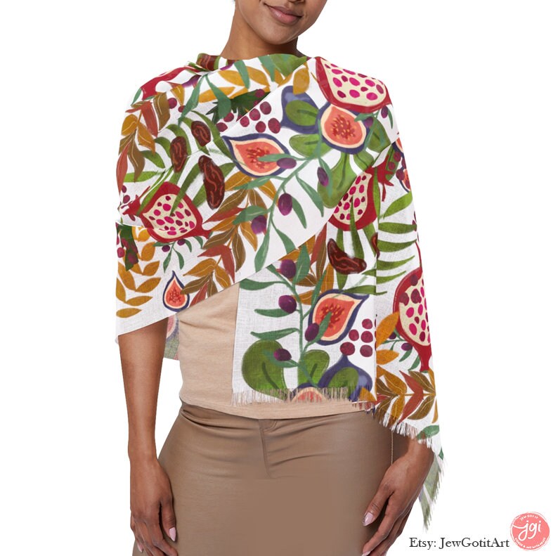 7 Species Israel Scarf Head Headwrap Light Scarf Women fabric Hair Cover Covering Jewish Israeli Artist Fruits Art Am Yisrael Chai Passover