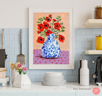 Kalanit Flower Art Print Hand Drawn Israeli Wildflower Wall Decor Jewish Home Gift Poster Am Yisrael Chai Israeli Artist Illustration