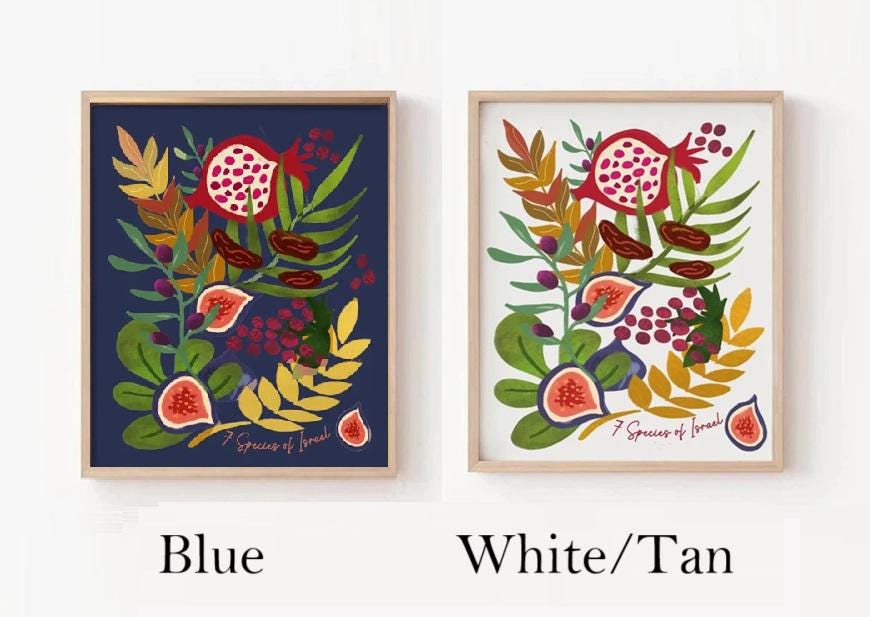 7 Species Israel Art Poster Matte Jewish Gift Israeli Artist Pomegranate Grapes Colorful Wall Decor Jewish Art Fruit Art Am Yisrael Chai