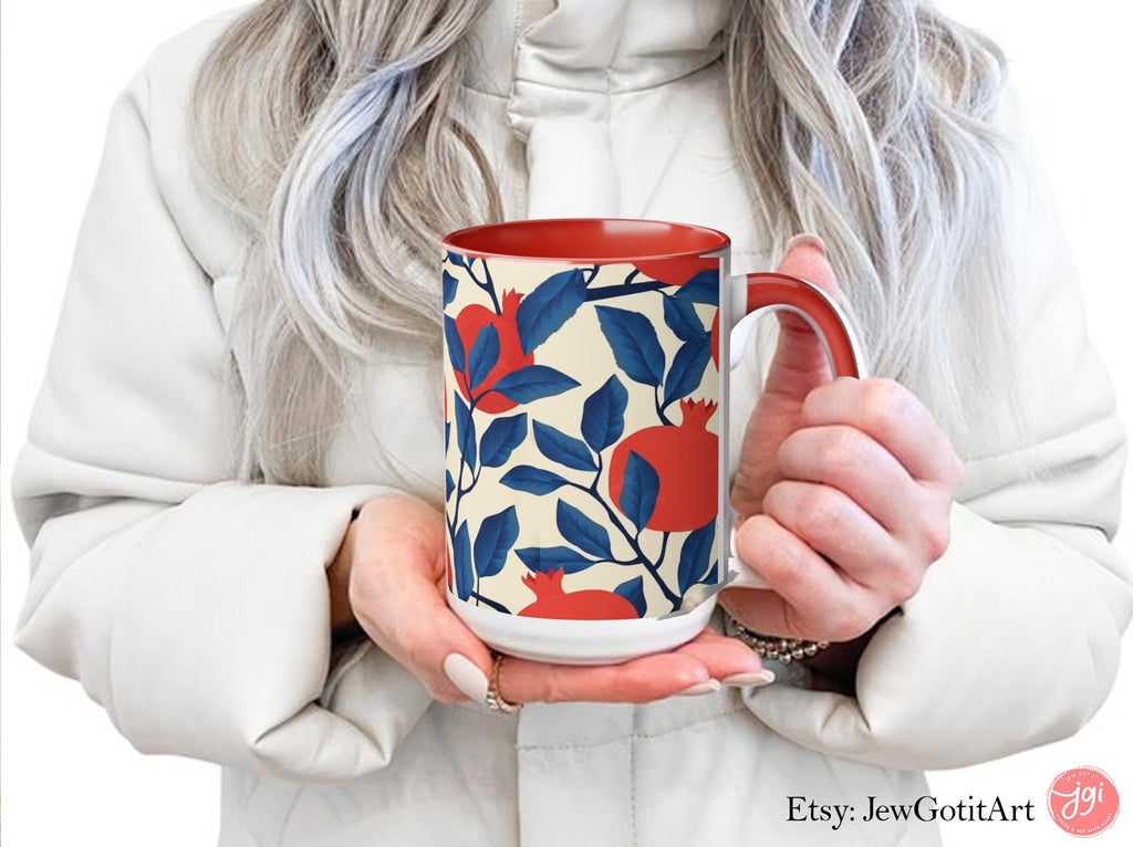 Pomegranate Red Mug 11oz 15oz Am Yisrael Chai, jewish art coffee cup Ceramic Mug Israel Jewish gift Rosh Hashanah Gift Israeli Fruit Mug