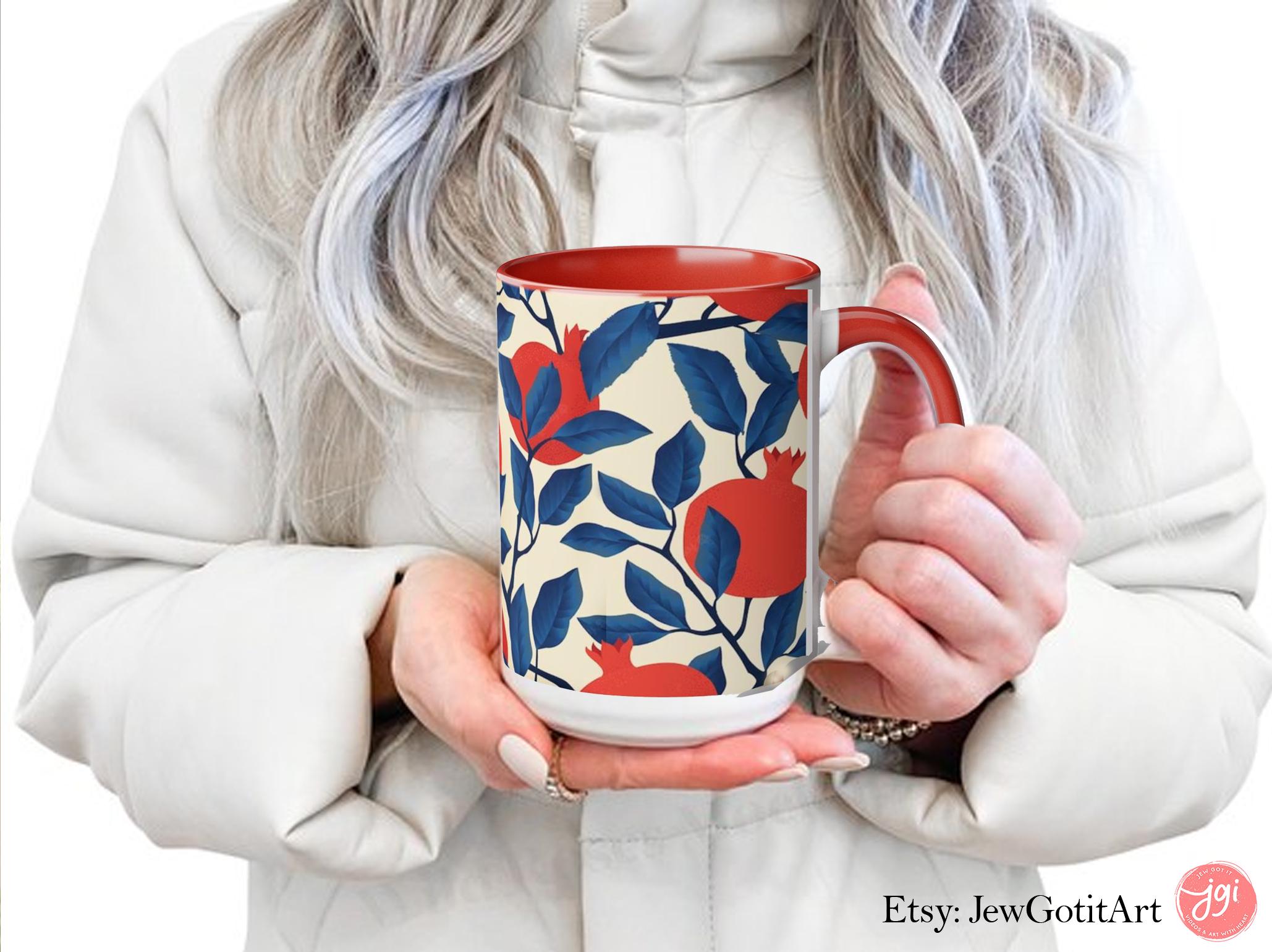 Pomegranate Red Mug 11oz 15oz Am Yisrael Chai, jewish art coffee cup Ceramic Mug Israel Jewish gift Rosh Hashanah Gift Israeli Fruit Mug