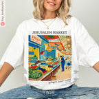 Jerusalem Market T-Shirt Mahane Yehuda Shuk Shirt Israeli Fruit Art Tee Jewish Israel Gift Am Yisrael Chai Sweatshirt Israeli Artist Apparel