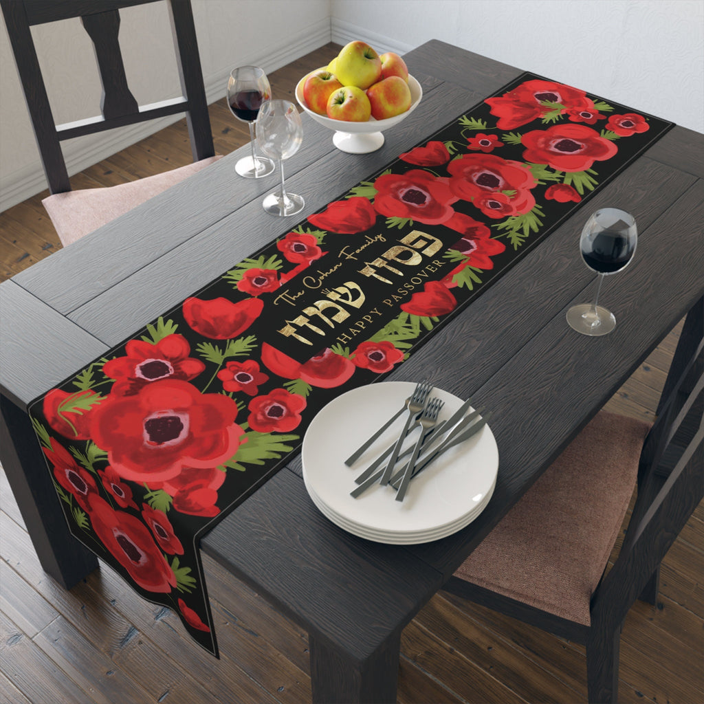 Personalized Passover Kalanit Table Runner Jewish Art Israel Gift Seder Flower Decoration Customized Decor Israeli Artist Pesach gifts