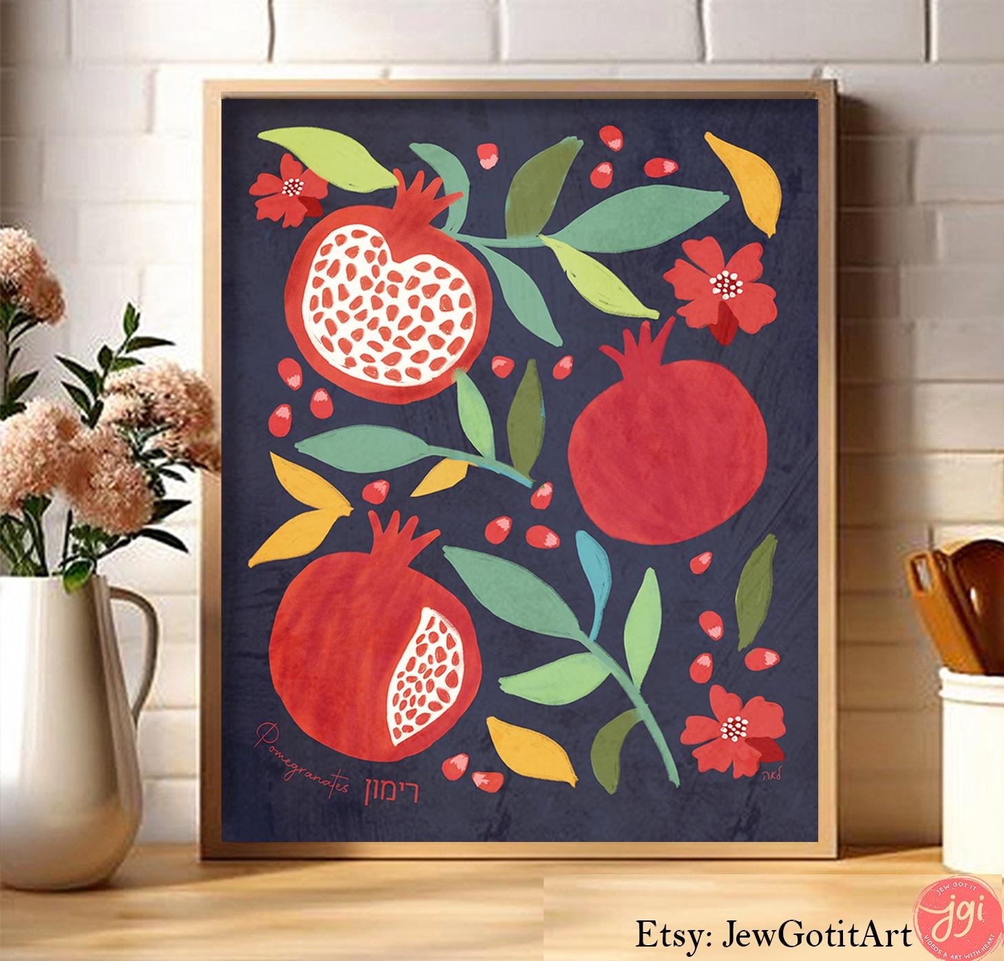 4 Set Pomegranate Napkins Cloth, fruit Kitchen decor home jewish gift Art Napkins Rosh Hashanah Gifts Am Yisrael Chai pomegranates Art