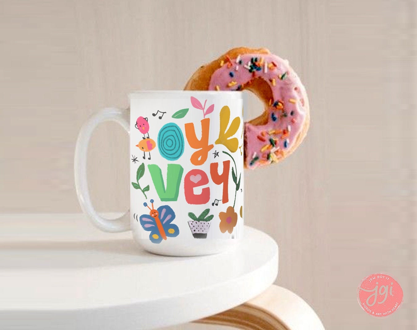 OY VEY Mug, art drawing, tea cup, coffee cup, Ceramic Mug 15oz, work mug, morning mug, Israel, Jewish gift, coffee mug, Jerusalem, gift