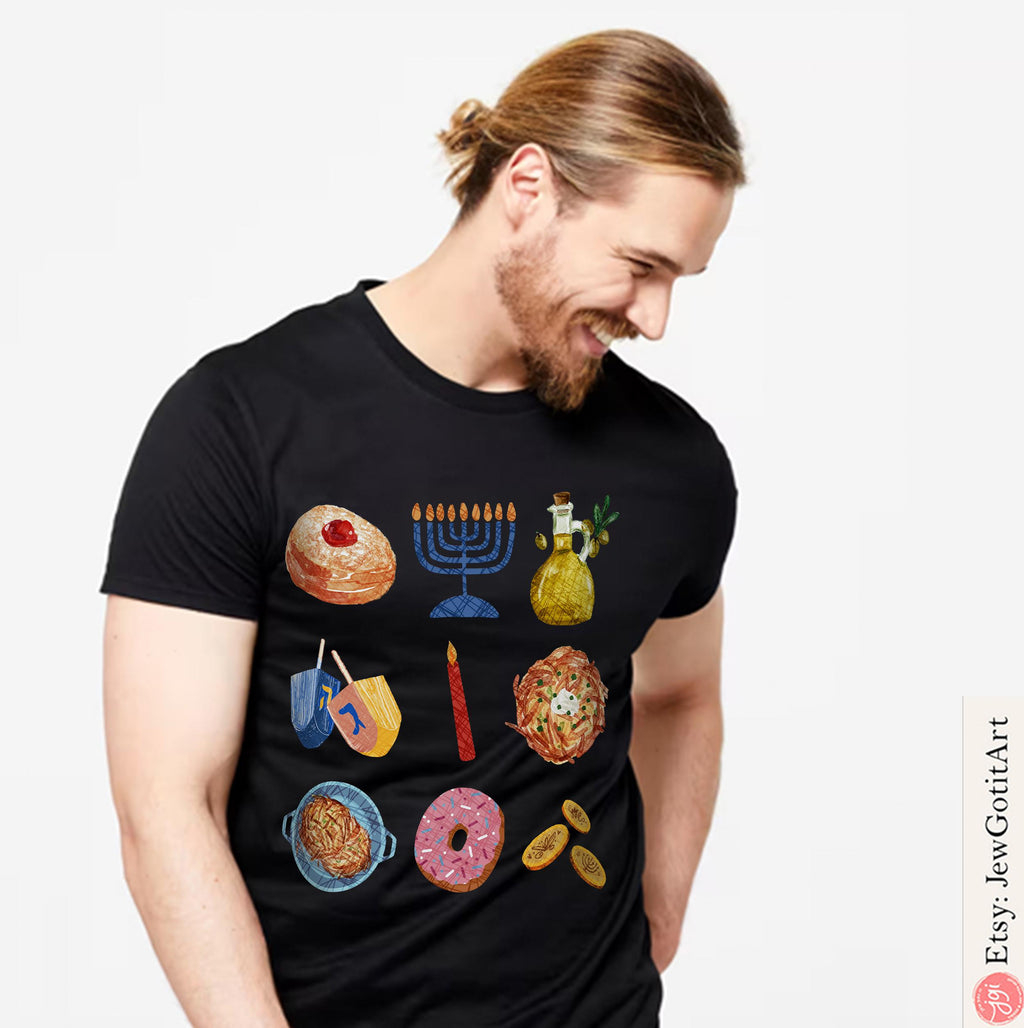 Hanukkah Sweater Latke Menorah Donut Shirt woman man shirt unisex jewish gift Israel Sweatshirt Jewish Shirt Chanukah Israeli Artist Holiday