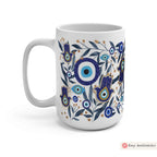 Evil Eye Hamsa Mug 11oz 15oz Am Yisrael Chai, jewish art coffee cup Ceramic Mug Israel jewish gift Rosh Hashanah Gift Israeli Eyes Art