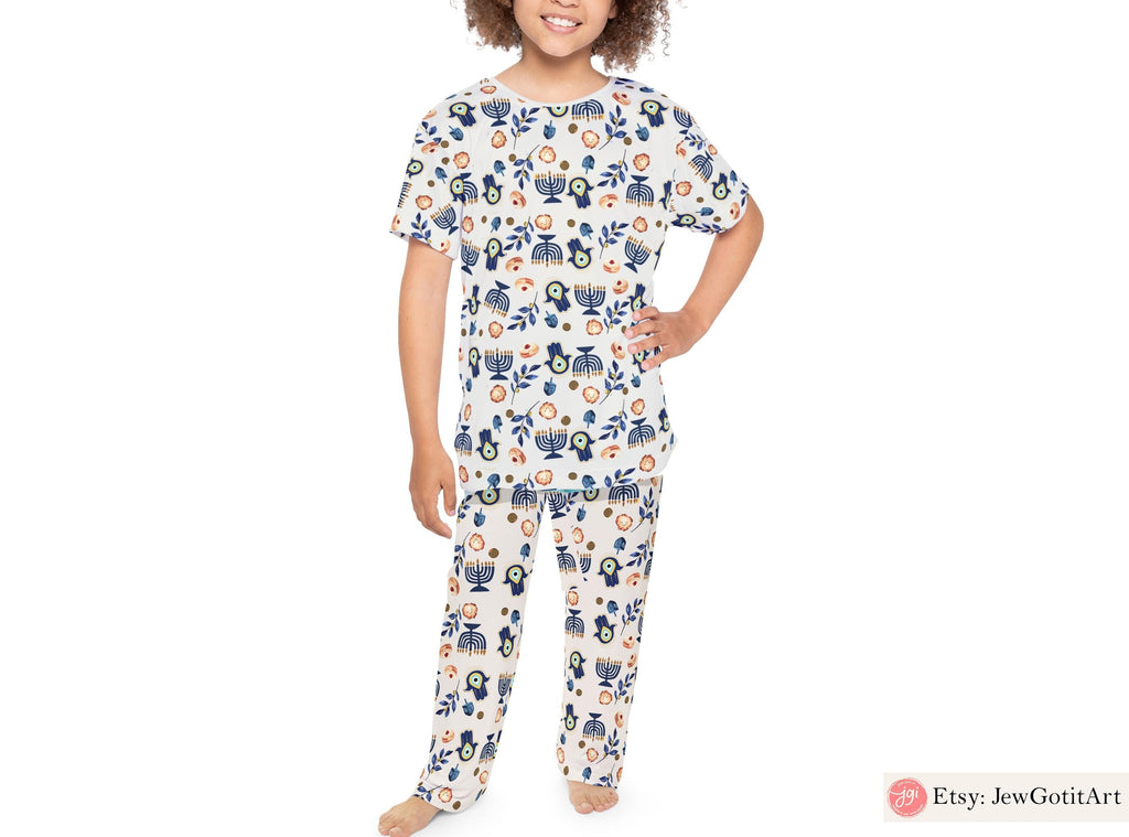 Hanukkah Menorah Hamsa Pajamas Family Matching Kids Menorah Shirt for Women Men Babies Jewish Gift for Chanukah Holiday Onesies Hamsa Shirt
