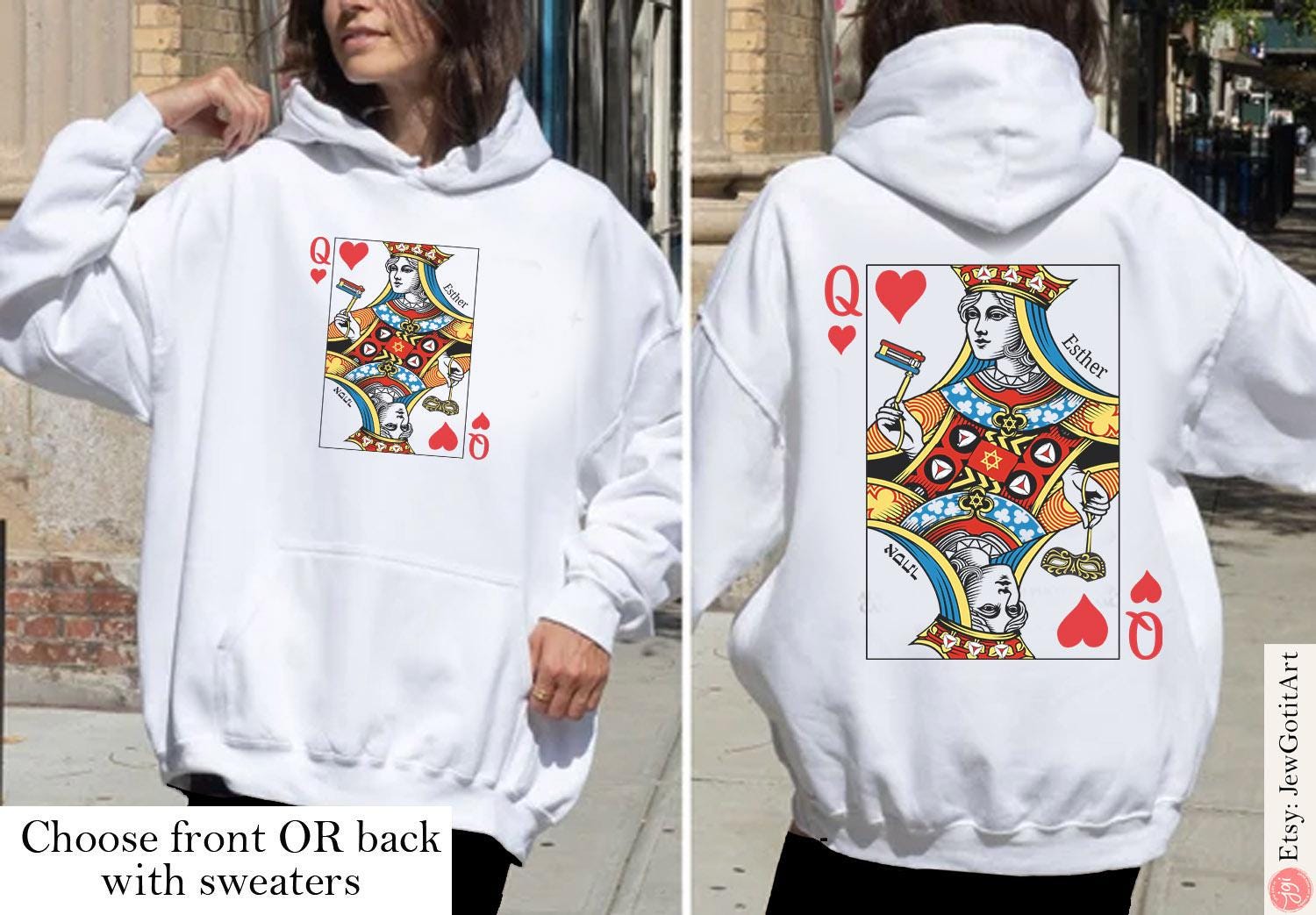 Haman Joker Queen Esther T-Shirt Purim Sweatshirt Unique Purim Costume Israeli Artist Jewish Gift Am Yisrael Chai Queen of Hearts Card Shirt