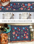 Shabbat Shalom Table Runner Floral Kalanit Design Jewish Gifts Holiday Decor Am Yisrael Chai Kalanit Flowers Israeli Personalized Gift