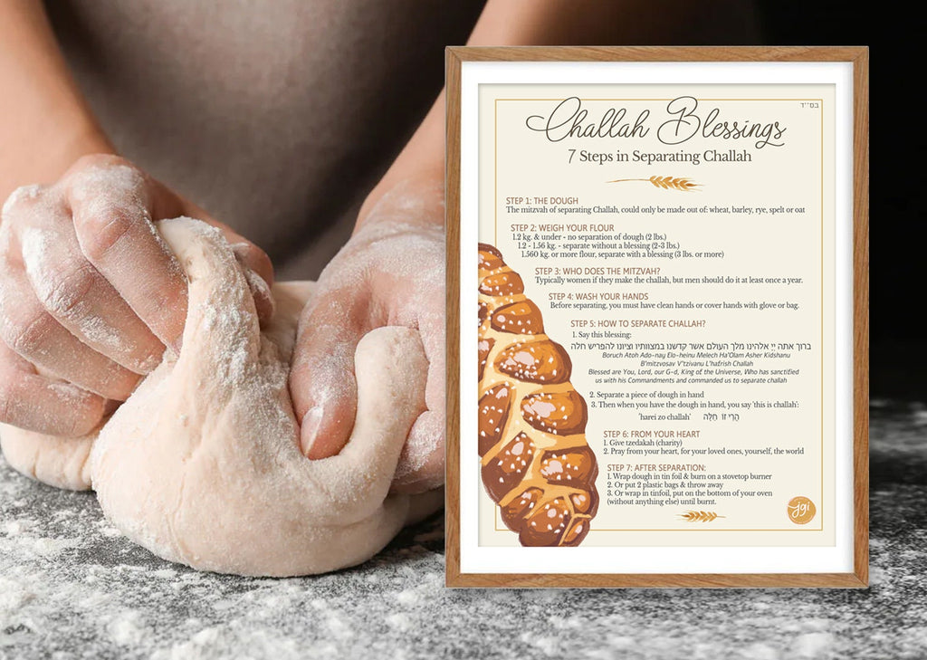 Challah Blessings Printable Sheet Download Brachot | 7 Steps How to Separate Challah, Jewish Holiday Holidays Gift, Kitchen Decor