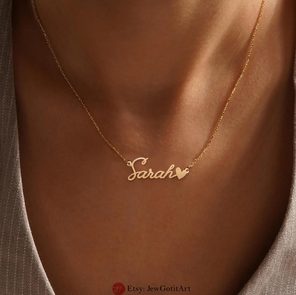 Hebrew Name Necklace Custom Necklace Personalized Jewelry Designed Israeli Artist Customizable Nameplate Necklace English Jewish Gift Her