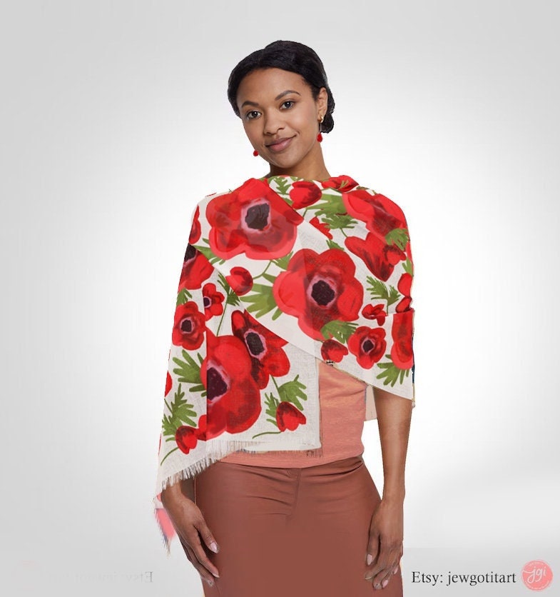 Kalanit Flower of Israel Black Scarf Head Headwrap Flowers Scarves fabric Hair Cover Covering Jewish Israeli Artist Art Am Yisrael Chai