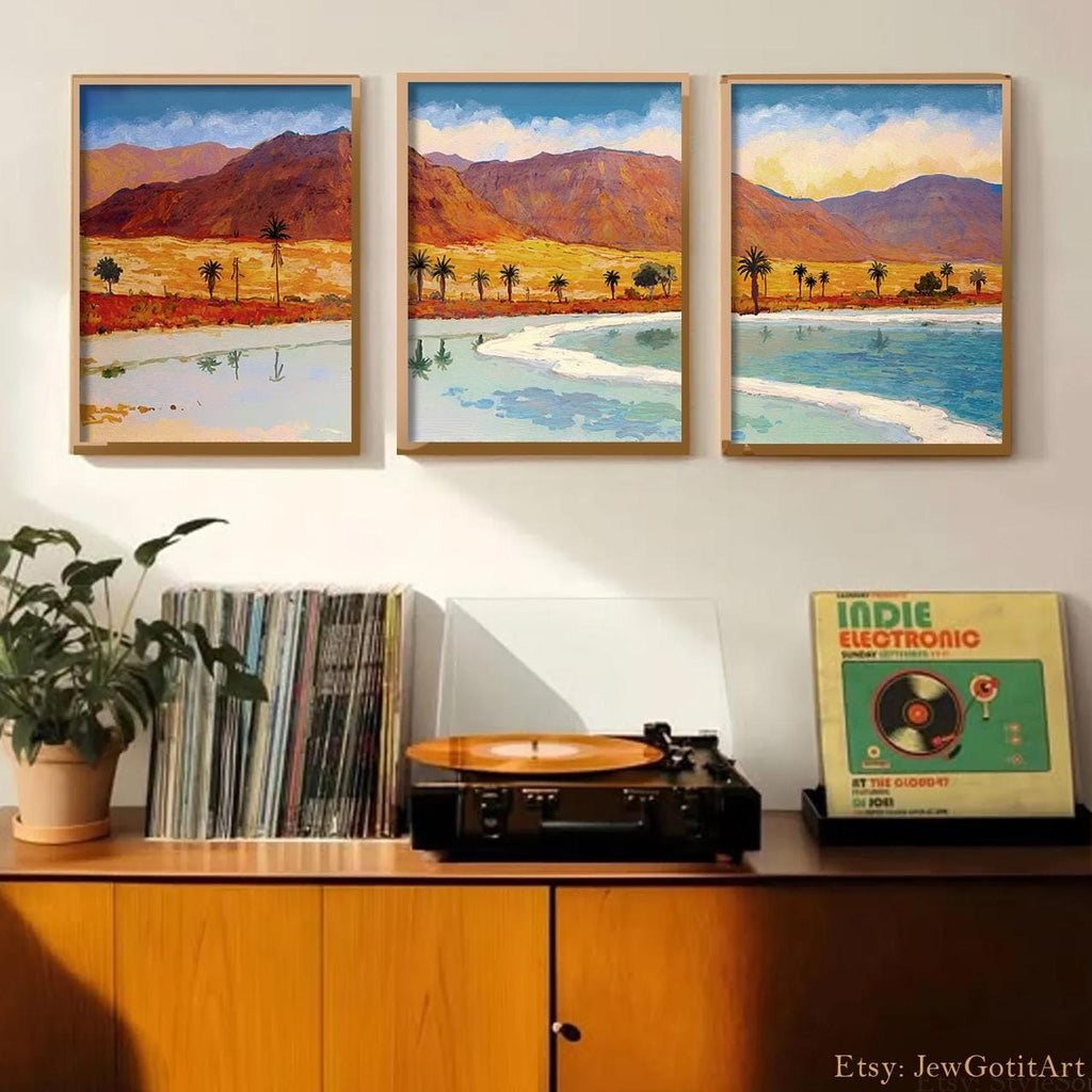 Dead Sea Wall Art Set of 3 Prints Am Yisrael Chai Hebrew Decor Jewish Gift Framed Israel Poster Judaica Art ים המלח Print Israel City Art