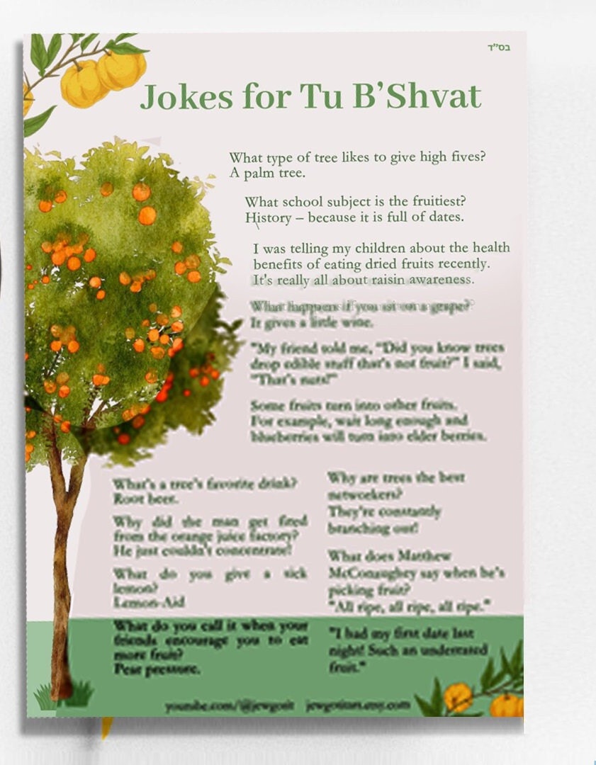 Tu BiShvat Cookbook Digital Download Kosher Recipes Blessings Jokes for Spiritual Preparation Jewish Holiday Celebrating Trees in Israel