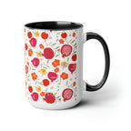 Rosh Hashanah Mug, Apple honey Pomegranate art, Jewish gift, Two-Tone Coffee Mugs, 15oz, coffee mug, fruit mug, coffee lover, red mug