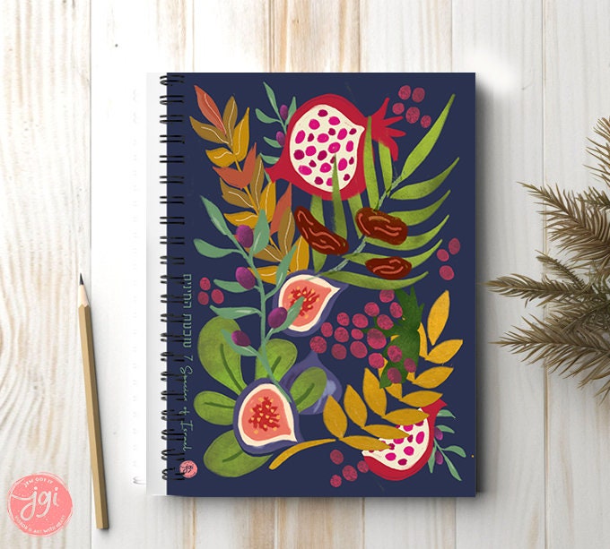 Israel Fruit Species Spiral Notebook Rosh Hashanah Art Journal Lined Pages Diary Planner Unique Travel Gift Birthday Present Israeli Artist