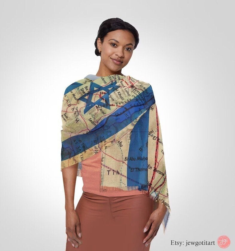 Israel Flag Map Scarf Light Men Women fabric Hair Cover Covering Jewish Israeli Artist Am Yisrael Chai Headwrap Israeli Maps State Gifts