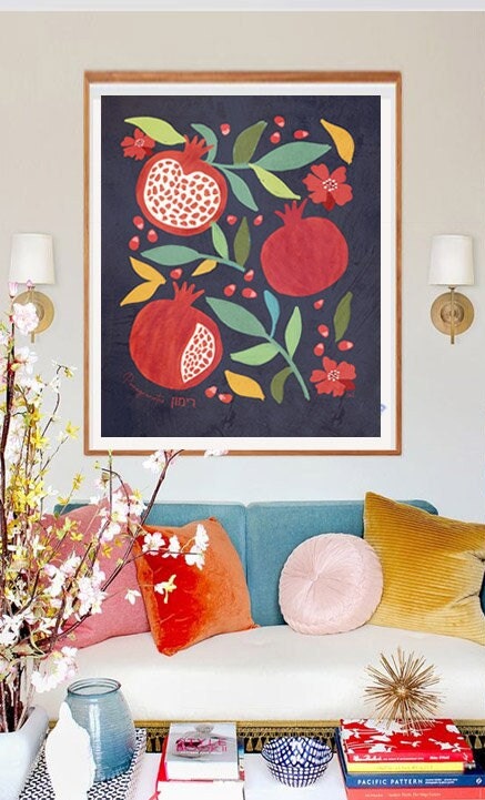 Pomegranate Wall Art Poster Print Israel Jewish Israel Jewish gift Hand drawn Israel poster Prints Pomegranates Am Yisrael Chai gifts arts