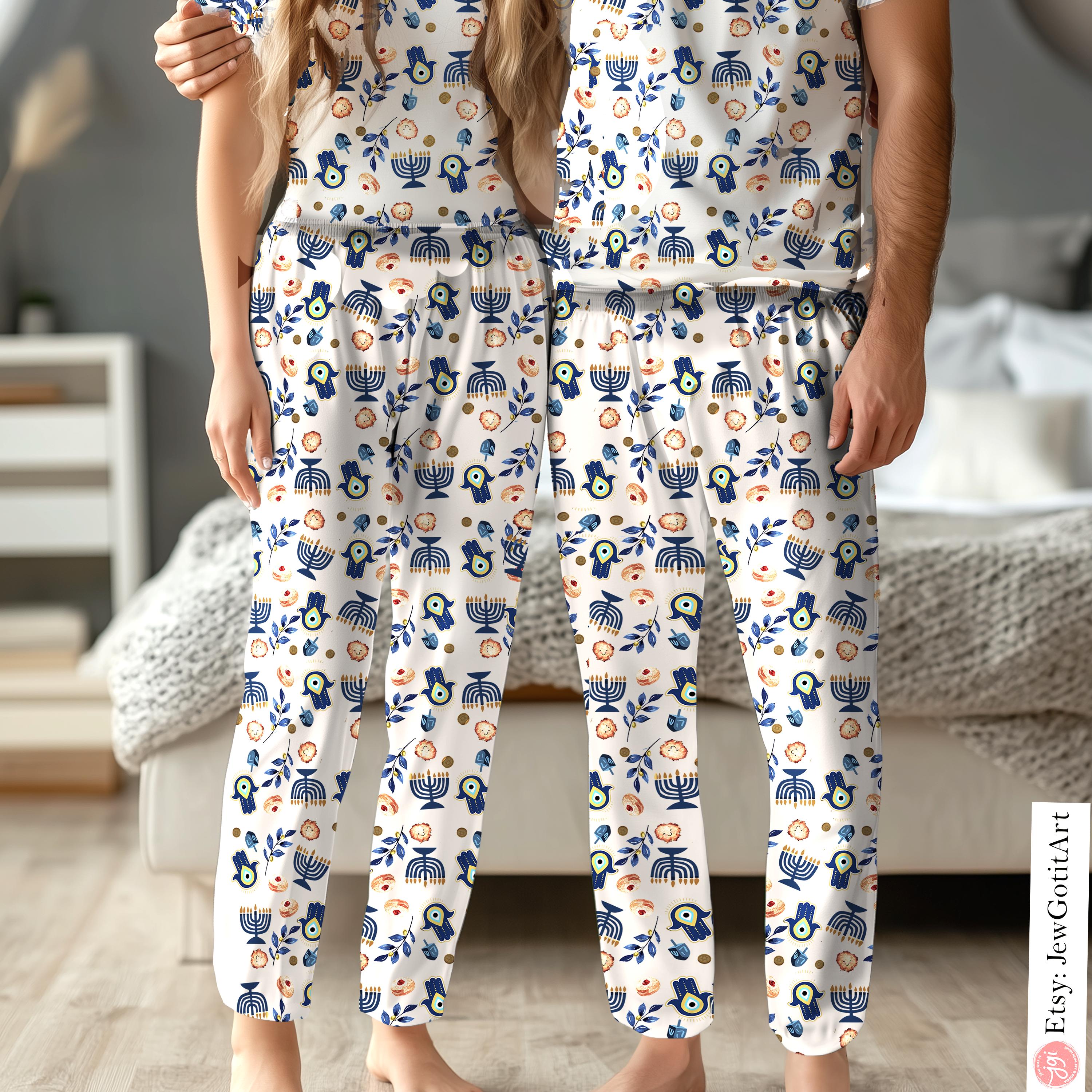 Hanukkah Menorah Hamsa Pajamas Baby Onesie Family Matching Kid Menorah Shirt Women Men Babies Jewish Gift for Chanukah Holiday Onesies Hamsa