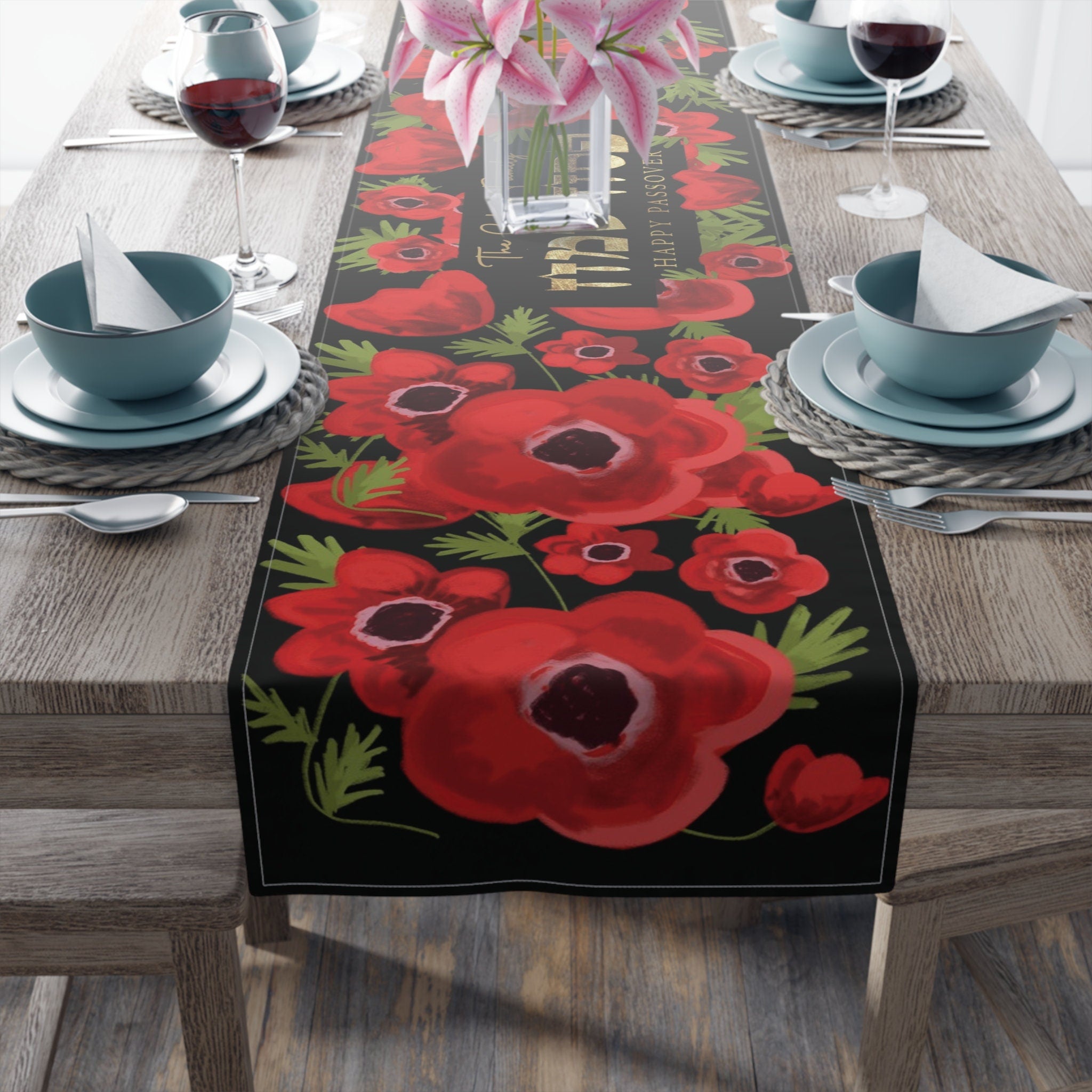 Personalized Passover Kalanit Table Runner Jewish Art Israel Gift Seder Flower Decoration Customized Decor Israeli Artist Pesach gifts