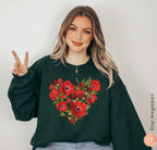 Israel Kalanit Heart Sweatshirt Red flowers flower sweater woman jewish gift Israeli Artist Sweater Gift for her Purim Hearts Jewish art