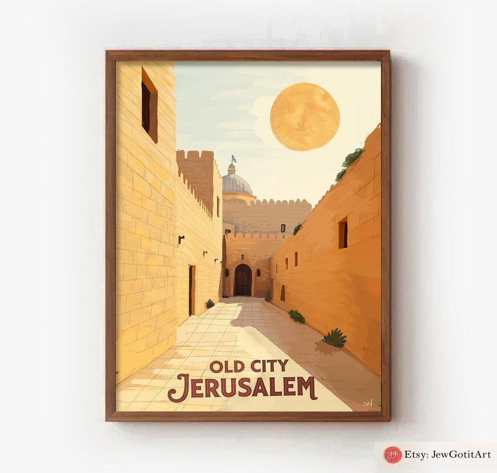 Jerusalem Israel Wall Art Old City Print Framed Poster Jewish Gift Am Yisrael Chai Judaica Art Jewish Decor Israel Art Israeli Artist Prints