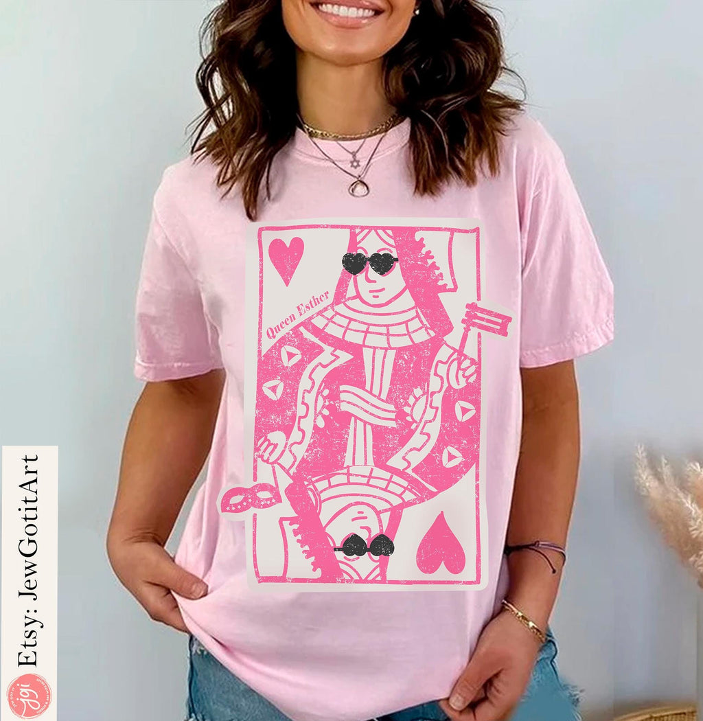 Queen Esther T-Shirt Purim Sweatshirt Unique Purim Costume by Israeli Artist Jewish Holiday Gift Am Yisrael Chai Queen of Hearts Card Shirt