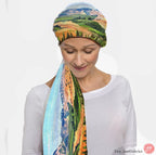 Israel Hills & Vineyards Scarf Landscape Head Headwrap Scarves Women fabric Hair Cover Covering Jewish Israeli Artist Art Am Yisrael Chai