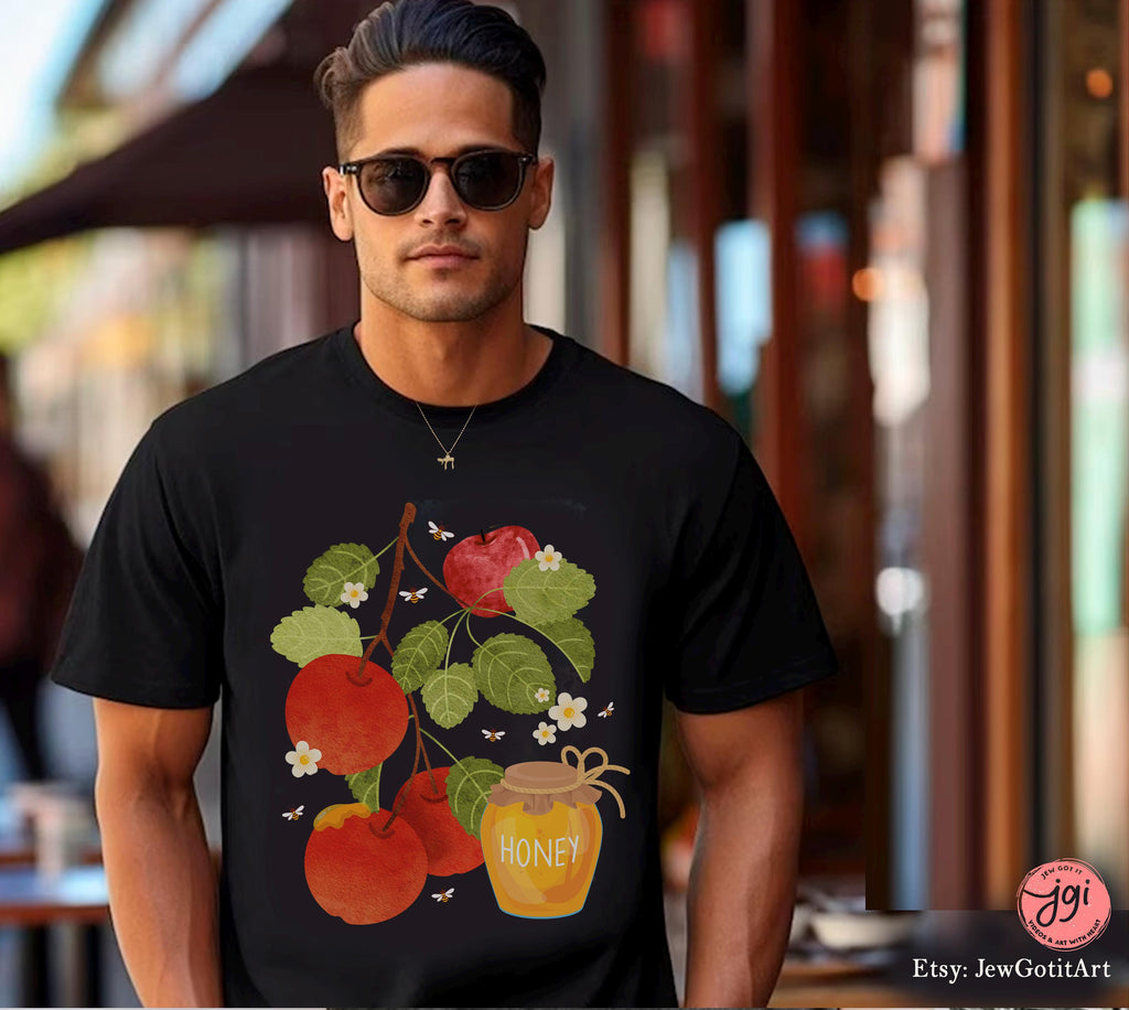 Rosh Hashanah Shirt Am Yisrael Chai graphic tees tshirt Apple Honey Art jewish gift Israeli Artist Hashana Jewish Holiday Gifts Shana Tova