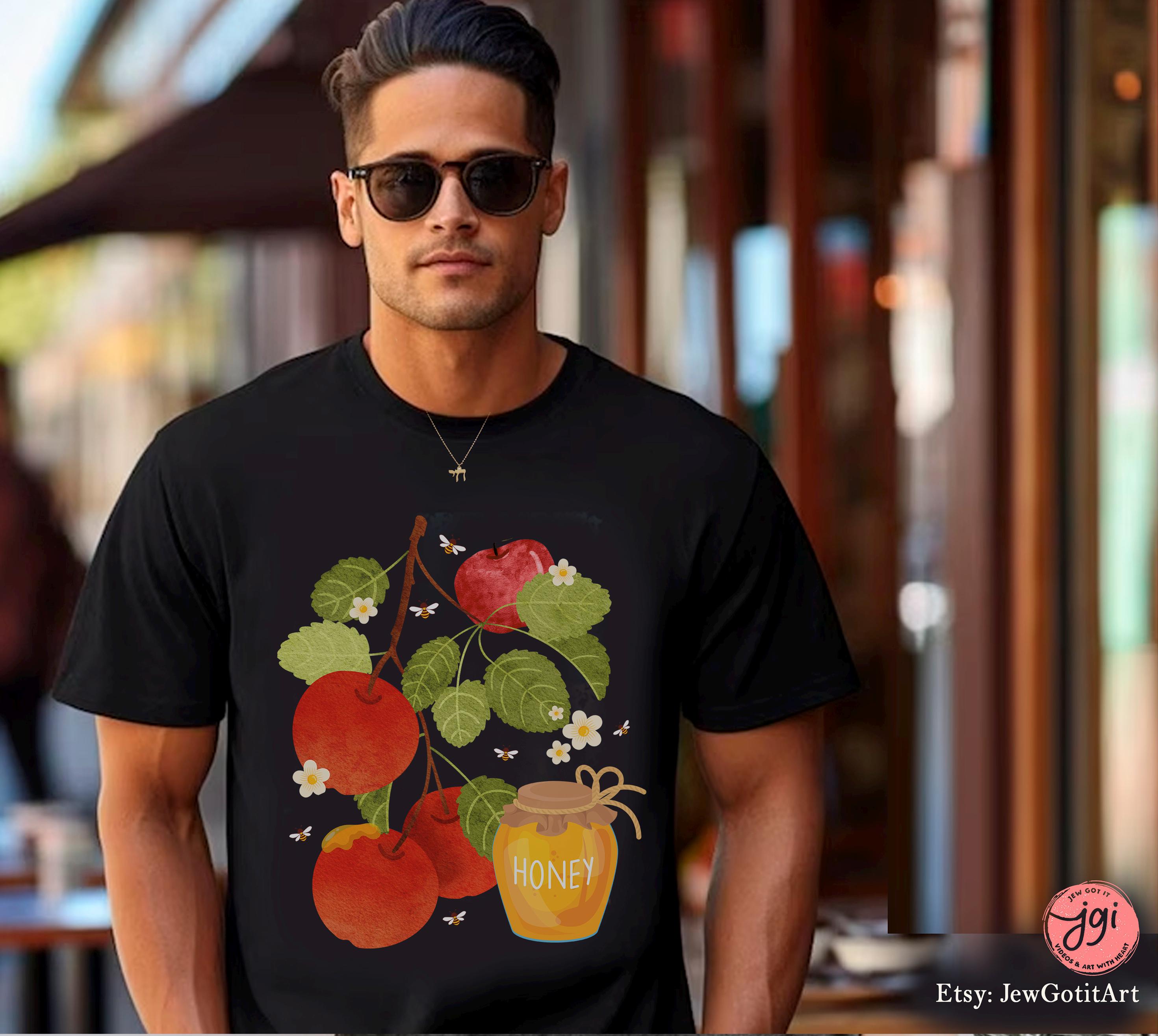 Rosh Hashanah Shirt Am Yisrael Chai graphic tees tshirt Apple Honey Art jewish gift Israeli Artist Hashana Jewish Holiday Gifts Shana Tova