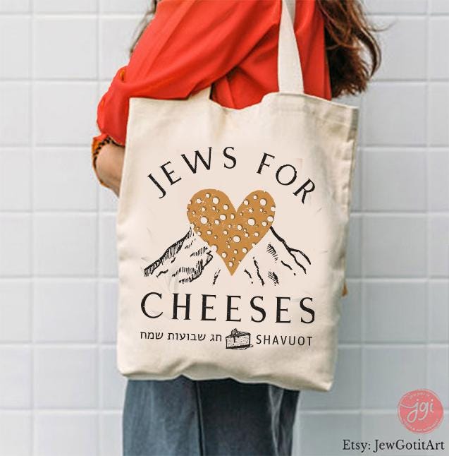 Jews for Cheeses Tote Bag Cotton Canvas | T-Shirt Set | Am Yisrael Chai | Jewish Humor Art Shavuot Israeli Artist Jewish Art Rosh Hashanah