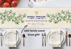 Hanukkah Table Runner, personalized Add name Jewish gift chanukah, Israel olive branch oil am yisrael chai jewish gift israel art customized