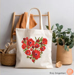 Israel Kalanit flower Heart, gift, flower tote bag, flower bag, tote bag, cotton bag, israel, shopping bag, jewish gift Israeli Artist