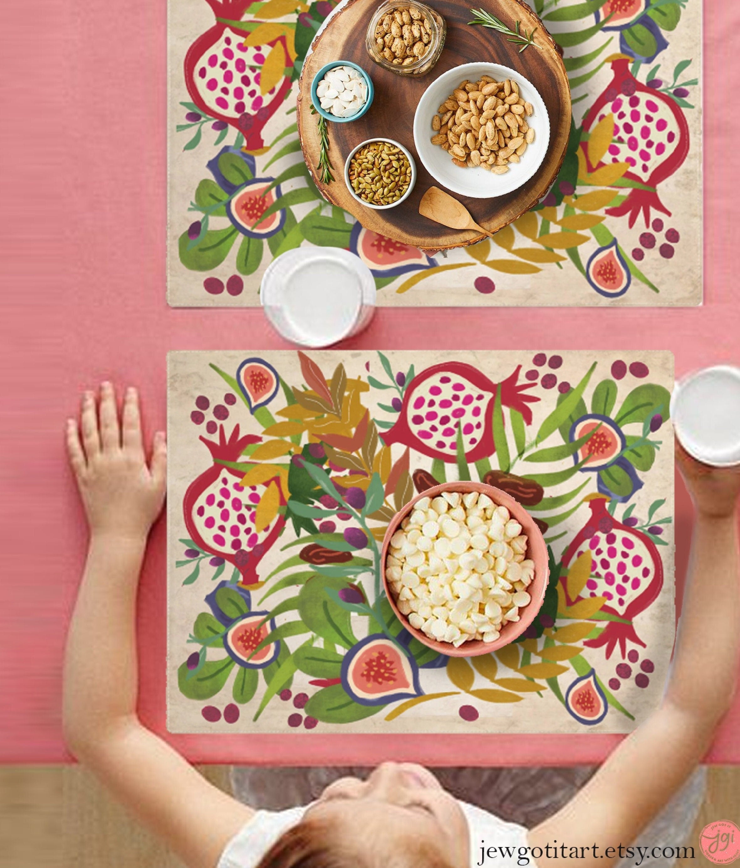 7 Species of Israel Placemat Set Holiday Decor Israeli Artist Passover Seder Table Pesach Fruit Jewish Israel Art Jewgotitart Pomegranate