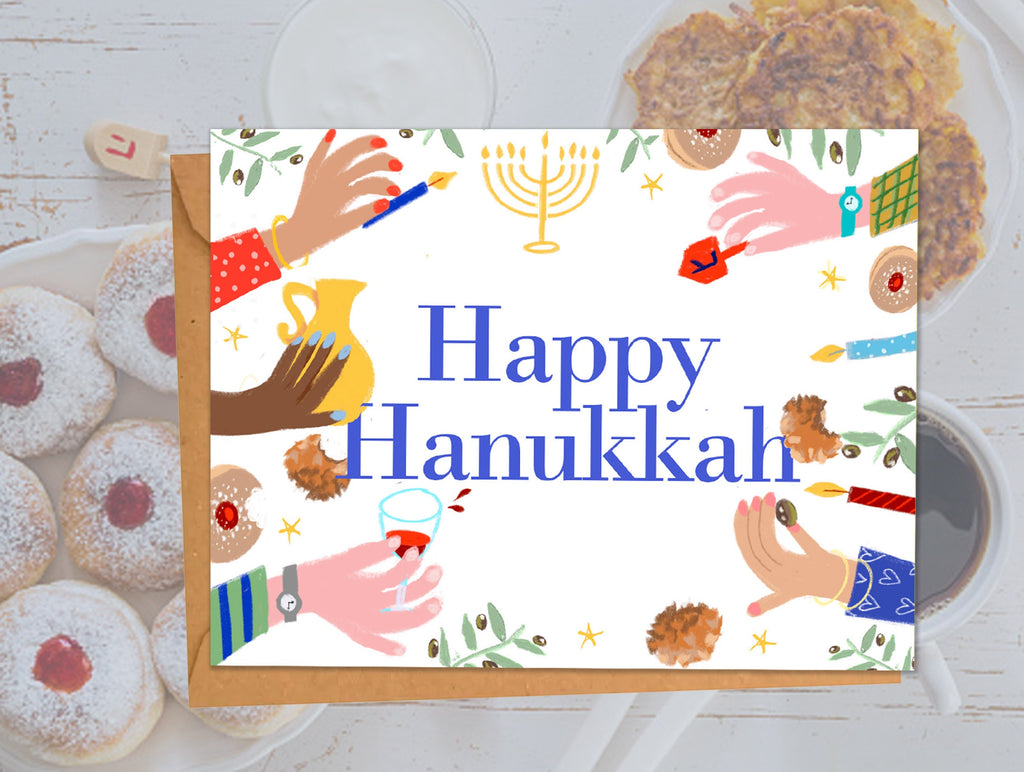 Hanukkah Holiday Card Set Beautiful Funny Punny Hanukkah Cards latkes menorah jelly donut dreidel Happy Chanukah Card Set Greeting Cards