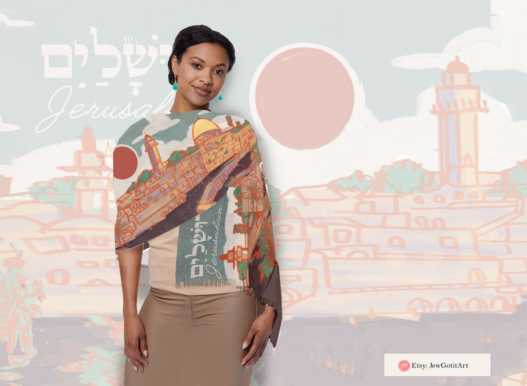 Jerusalem Scarf Kotel Western Wall Israel Head Headwrap Scarves fabric Hair Cover Covering Jewish Israeli Art Am Yisrael Chai Jewish Gifts