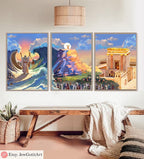 3 Jewish Art Prints Red Sea Splitting, Mt Sinai, Holy Temple Jerusalem Israel Art Poster Am Yisrael Chai Jewish Gift Israeli Artist Wall Art
